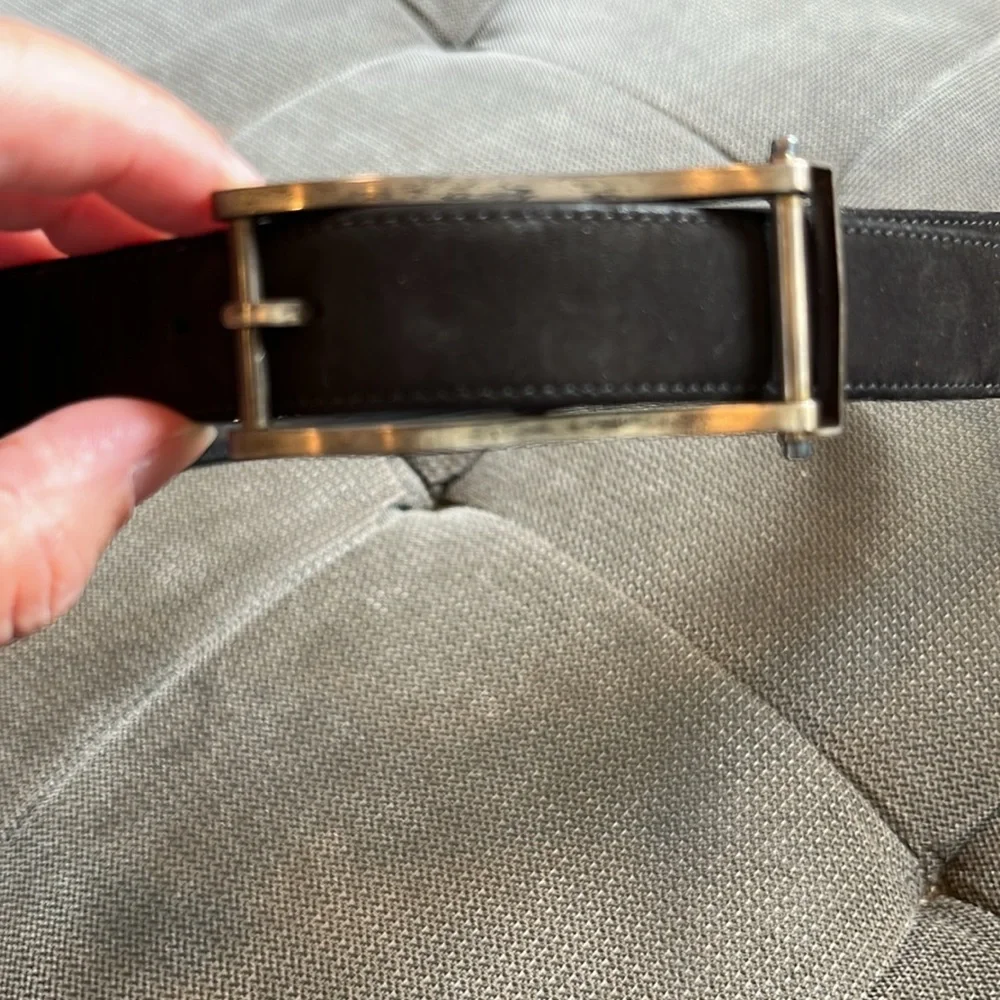 🥑Matthew Feldman Black Leather Belt Silver Buckle | Minimalist Luxury | 34”